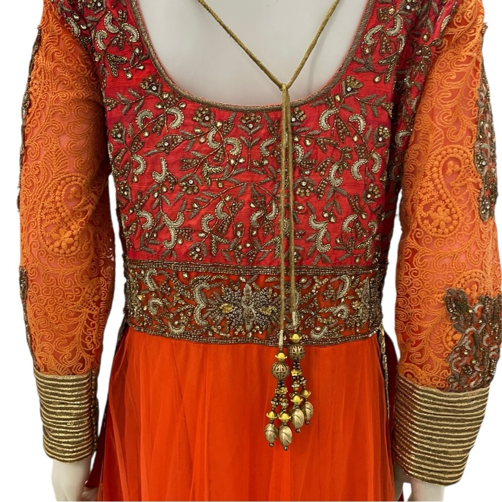 BOLLYWOOD FORMAL Beaded Ball Gown Women’s L Orange Full-Length Evening Dress - Picture 9 of 10